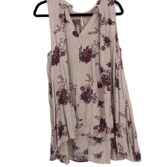Free People Gray/Purple Floral Tank Top | V-Neck and Sleeveless - Picture 1 of 6